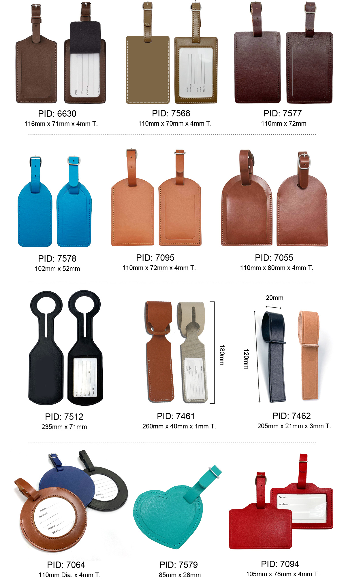 wholesale custom logo leather luggage tags with free mold fee