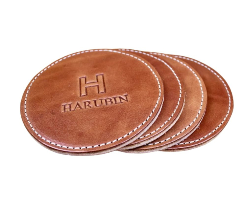 custom logo genuine leather drink coasters