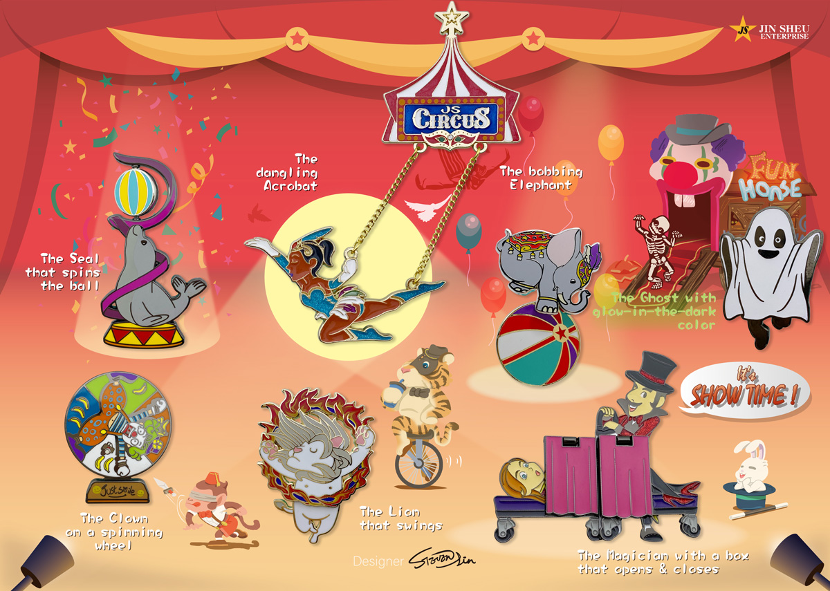 Custom Circus Souvenir Interactive Lapel Pins