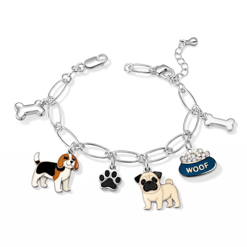 Custom Soft Enamel Dog Lover Silver Charm Bracelet Custom Soft Enamel Dog Lover Silver Charm Bracelet