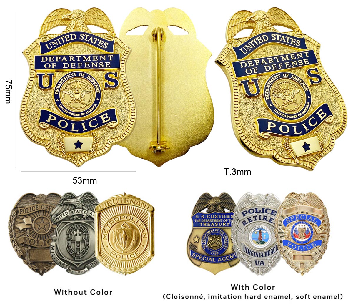 wholesale custom logo metal police, security, sheriff badges