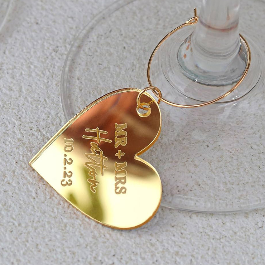 custom logo engraved wedding favor wine glass charms wholesale