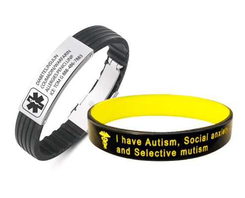 custom metal medical id charm silicone wristbands