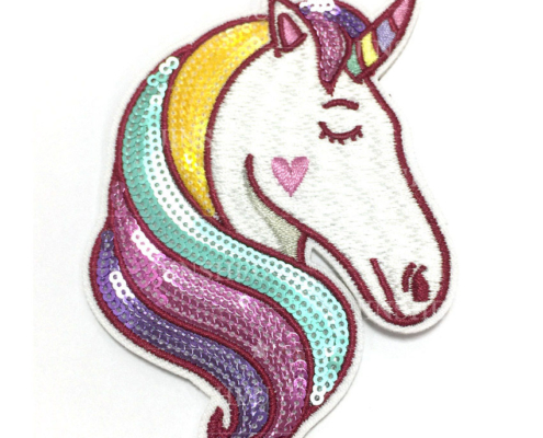 unicorn sequin embroidered sticker for face mask