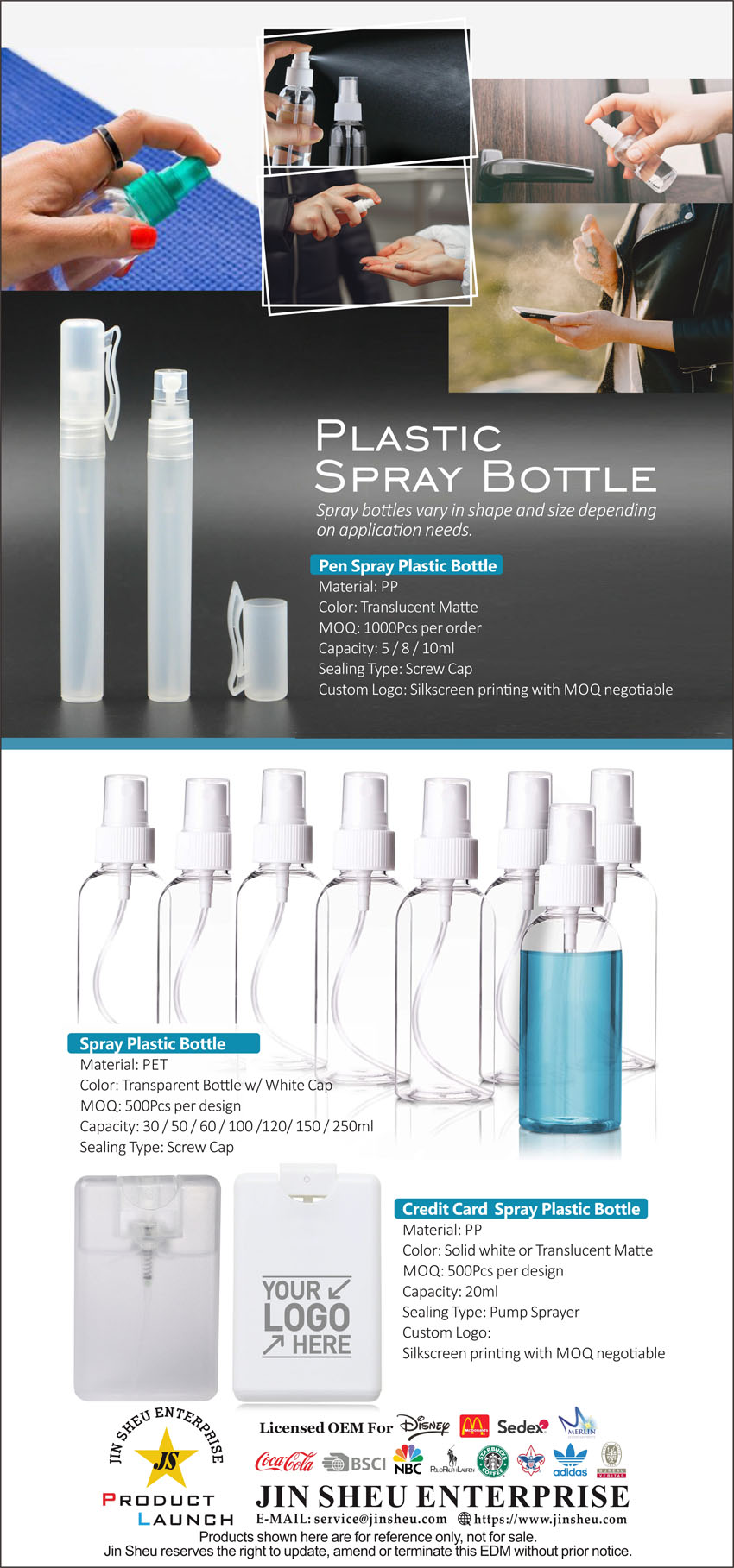 Plastic alcohol perfume spray bottles