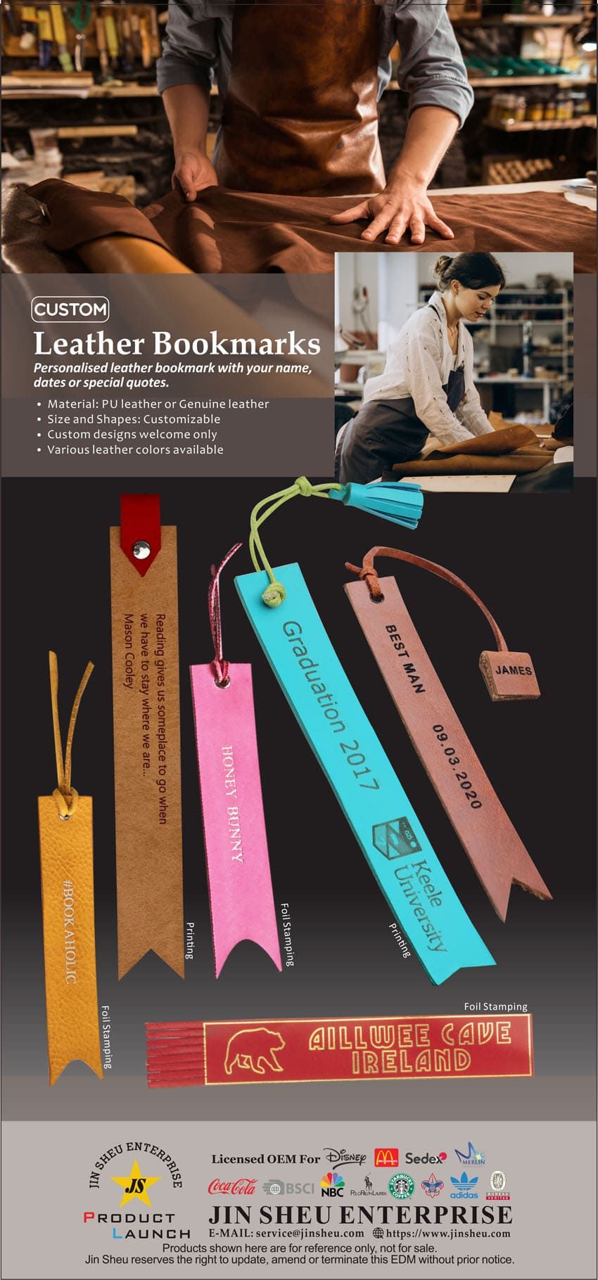 custom made high end leather bookmarks