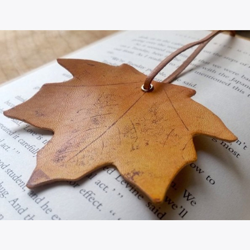 custom cut out maple leaf leather bookmarks