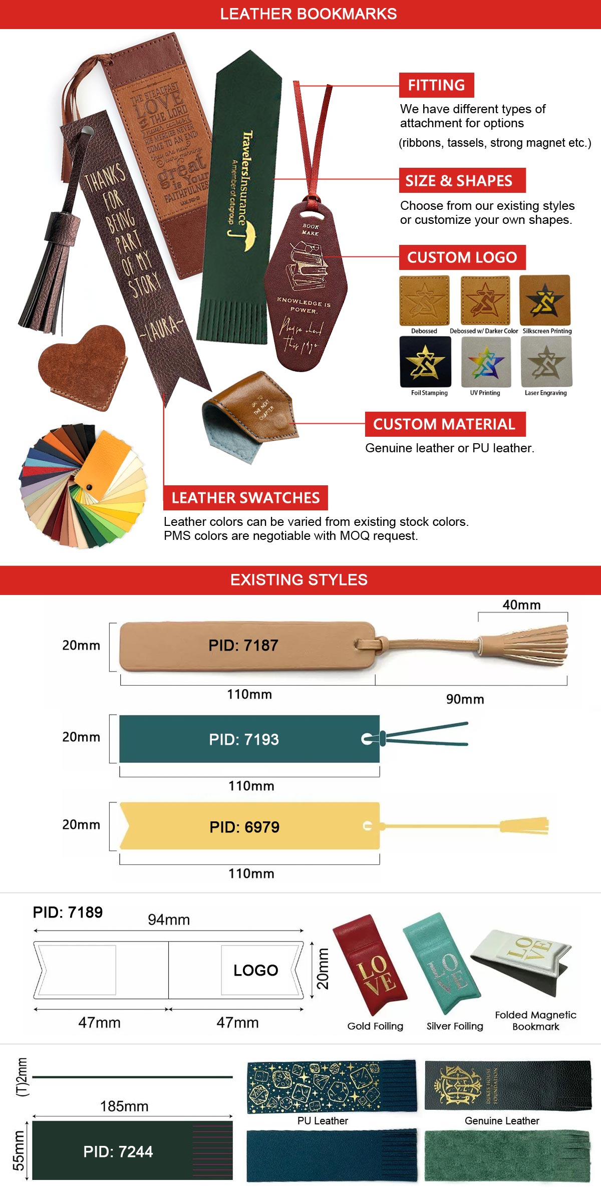promotional custom logo leather bookmarks