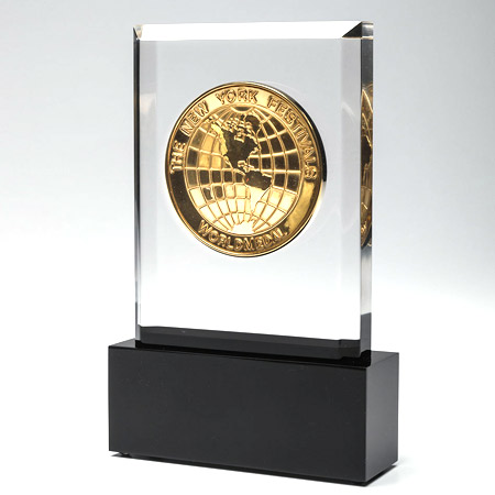 custom metal logo embedded crystal trophy