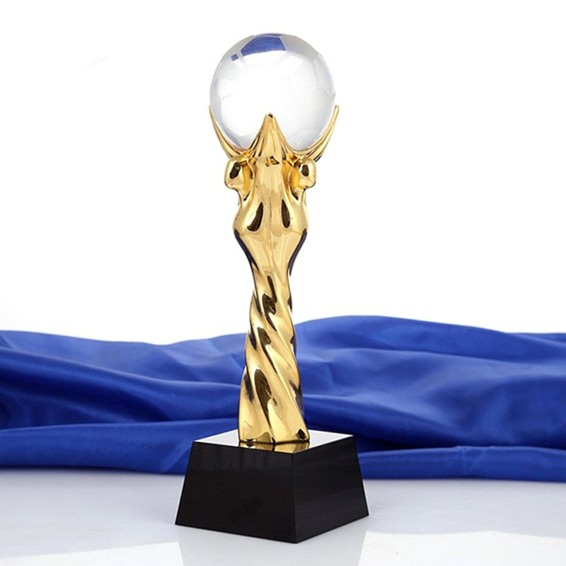 custom metal trophy with crystal ball