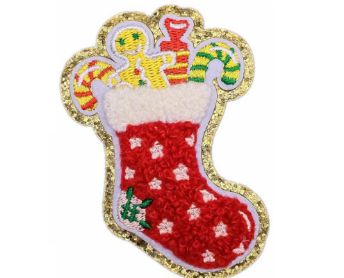 wholesale custom logo chenille Christmas sock patch