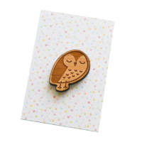 wholesale cute owl wooden lapel pin with paper card