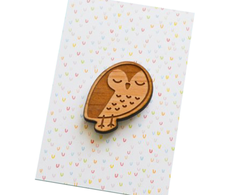 wholesale cute owl wooden lapel pin with paper card