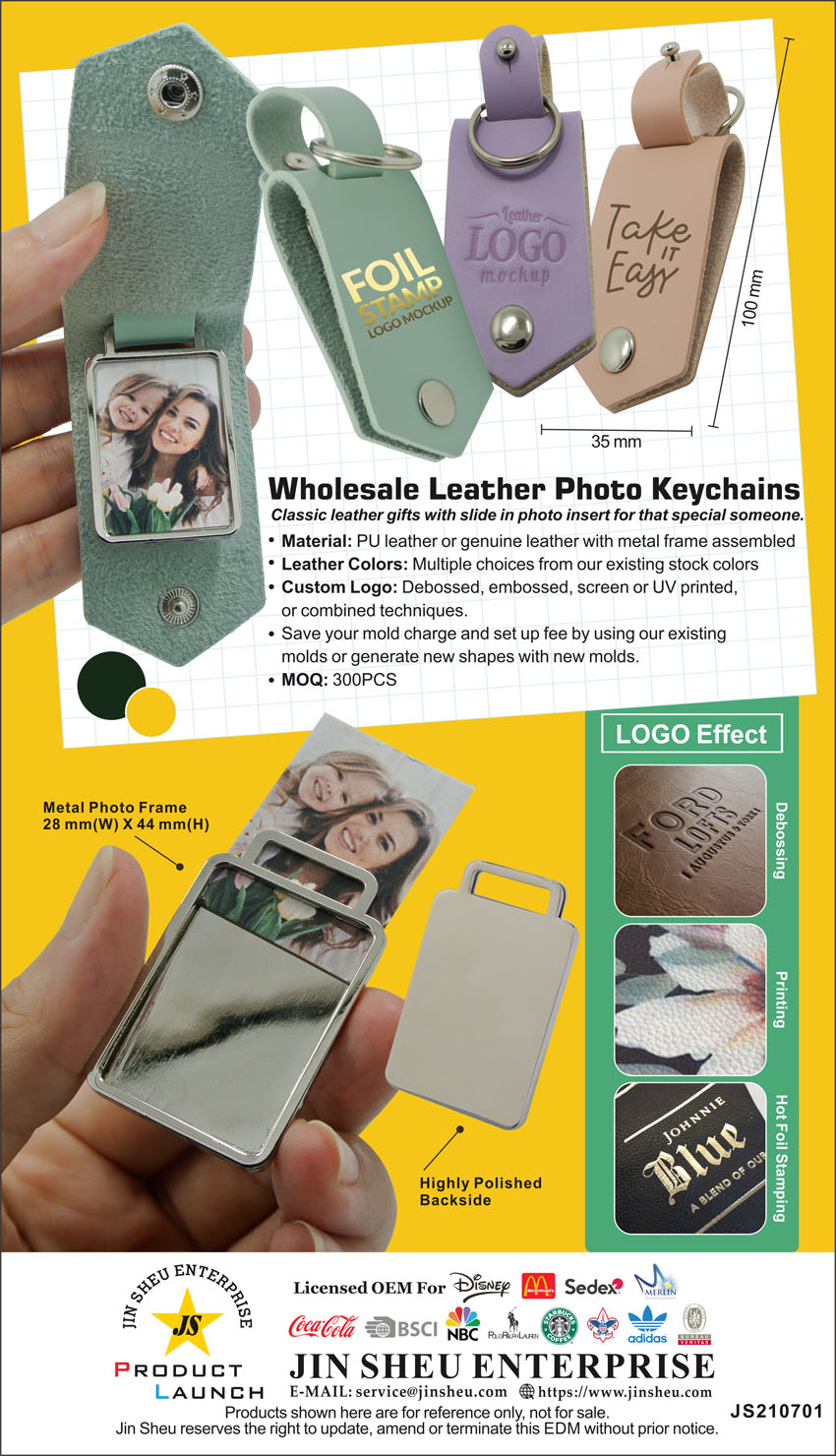 Wholesale Photo Insert Leather Keyring with Custom Logo