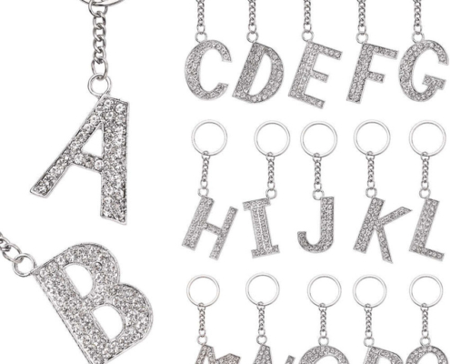wholesale rhinestone metal alphabet keychains