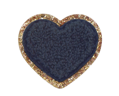 custom heart shaped chenille patch with glittering edge