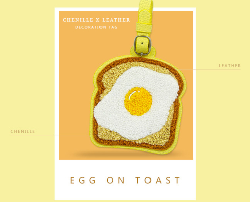 custom chenille egg toast leather tags