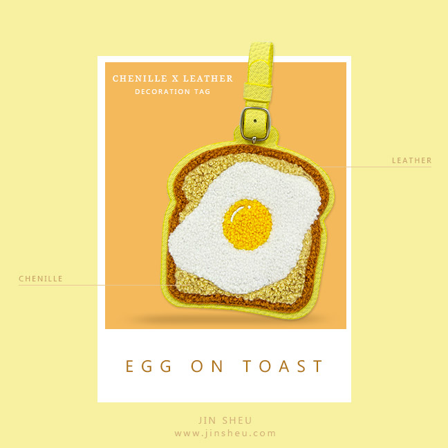 custom chenille egg toast leather tags