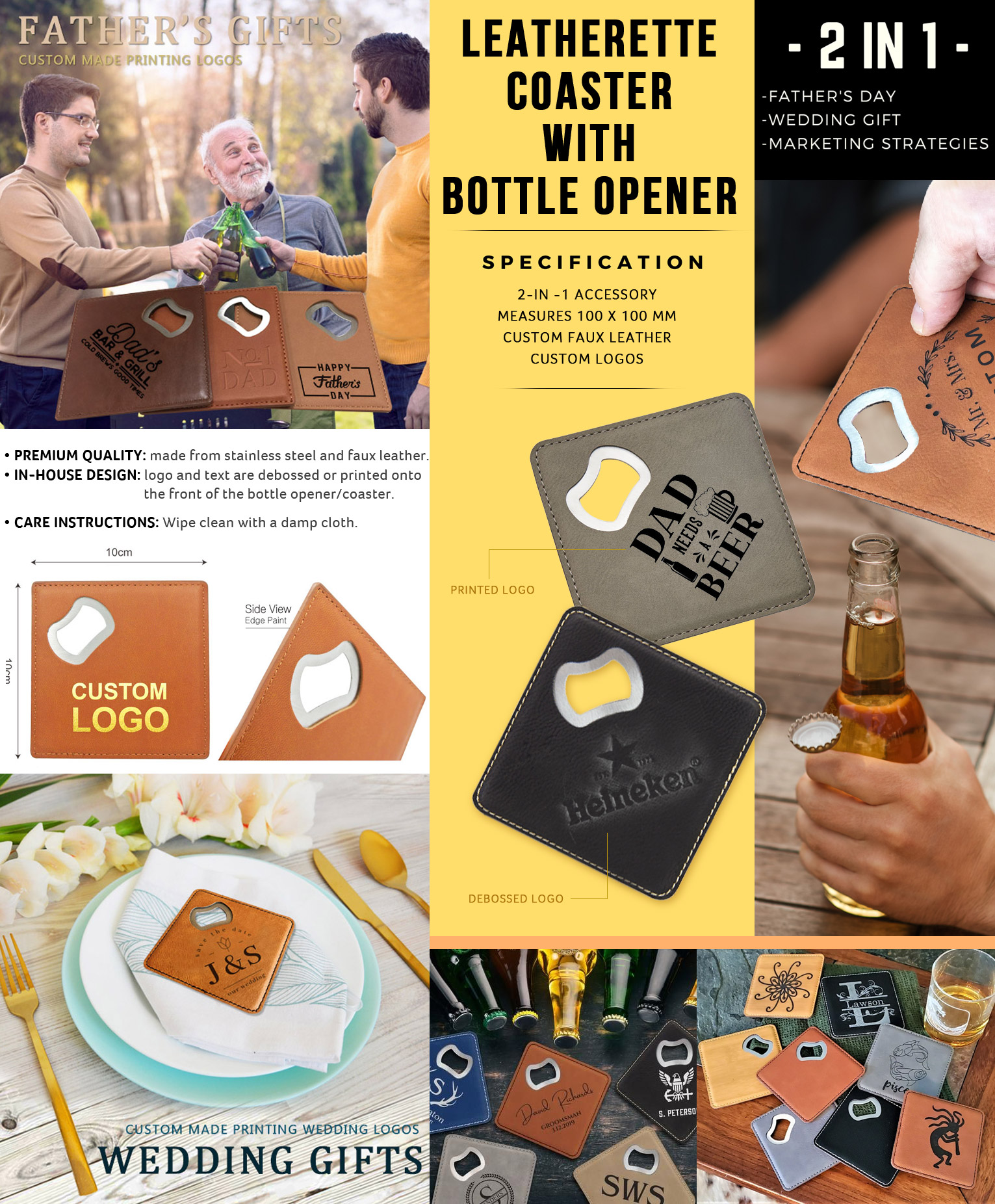 leather bottle opener beer drink coasters
