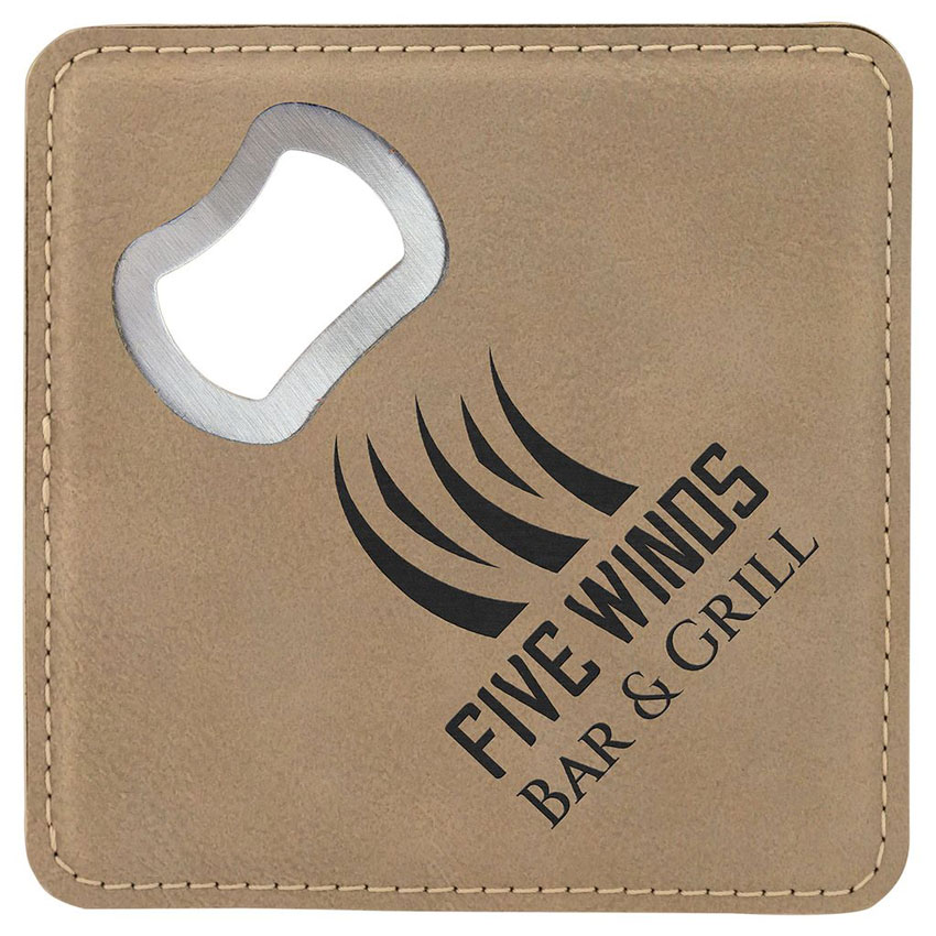 Custom Branded Leather Coaster with Beer Opener