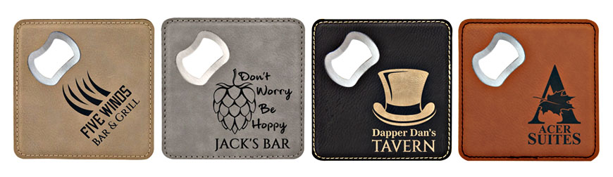 promotional faux leather coaster with bottle opener