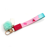 custom strap keychain with fur ball charm
