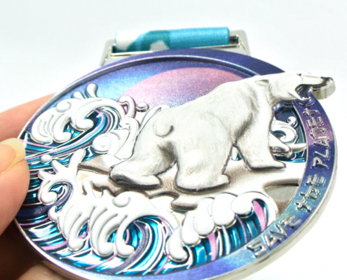 polar bear uv printed zinc alloy medals