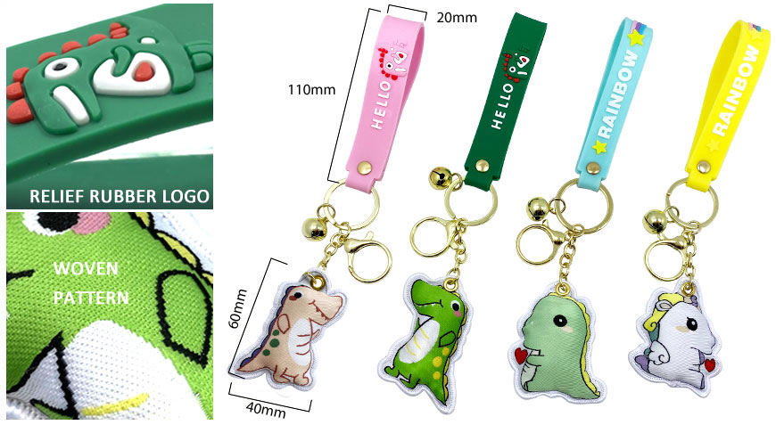 custom padded woven charm keychain with pvc strap