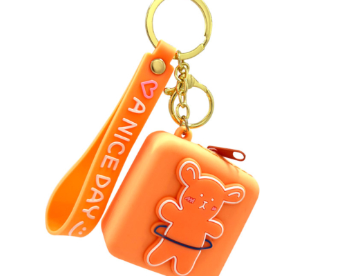 promotional rubber wrist keychain with coin holder
