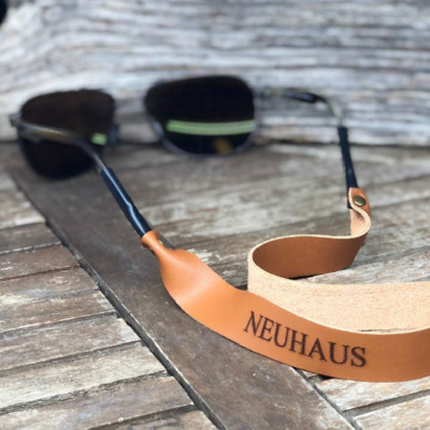 custom leather glasses holder strap with printed logo