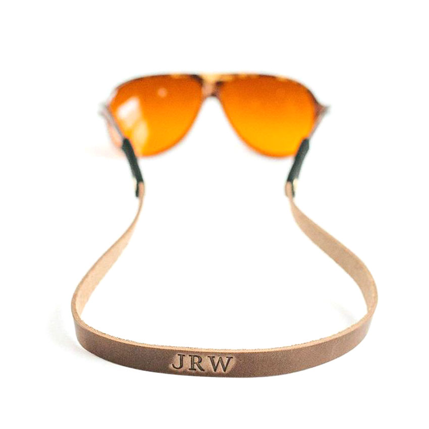 custom debossed logo leatehr eyeglass strap holder
