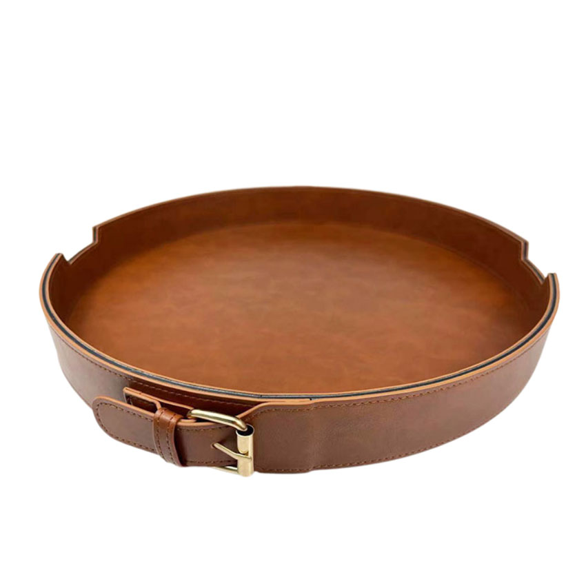 Round leather tray