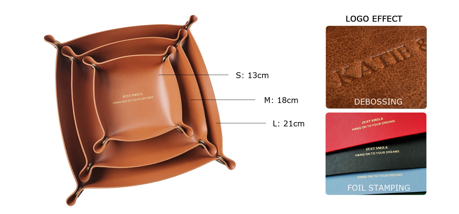 dimension for each leather valet tray