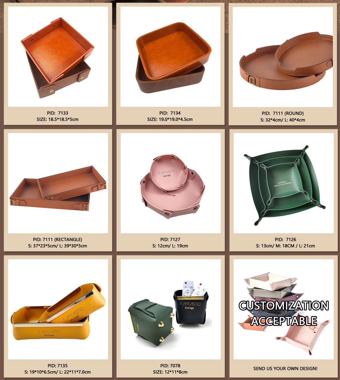 Different selection of leather trays