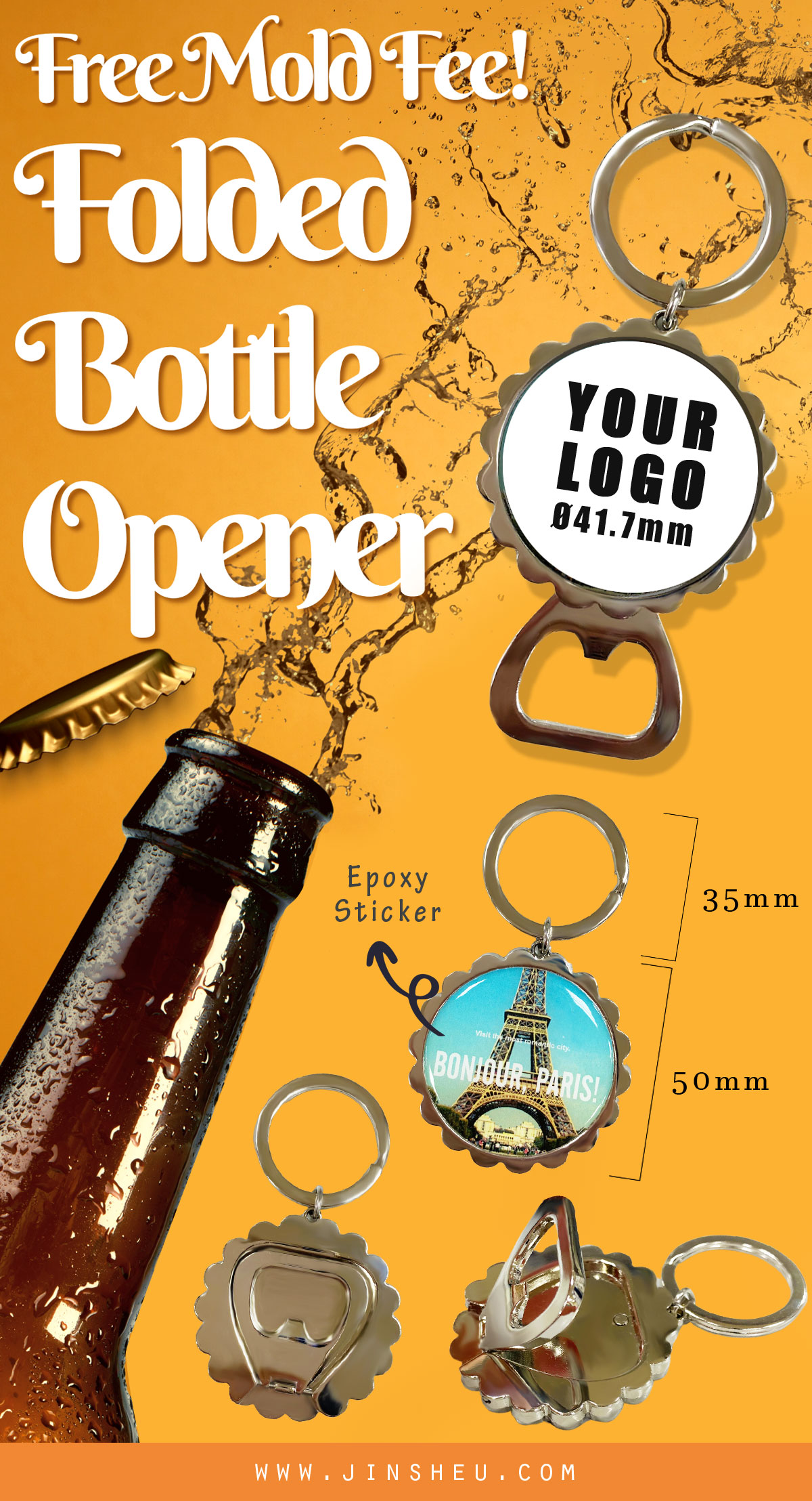 bulk metal folded beer bottle opener with custom logo