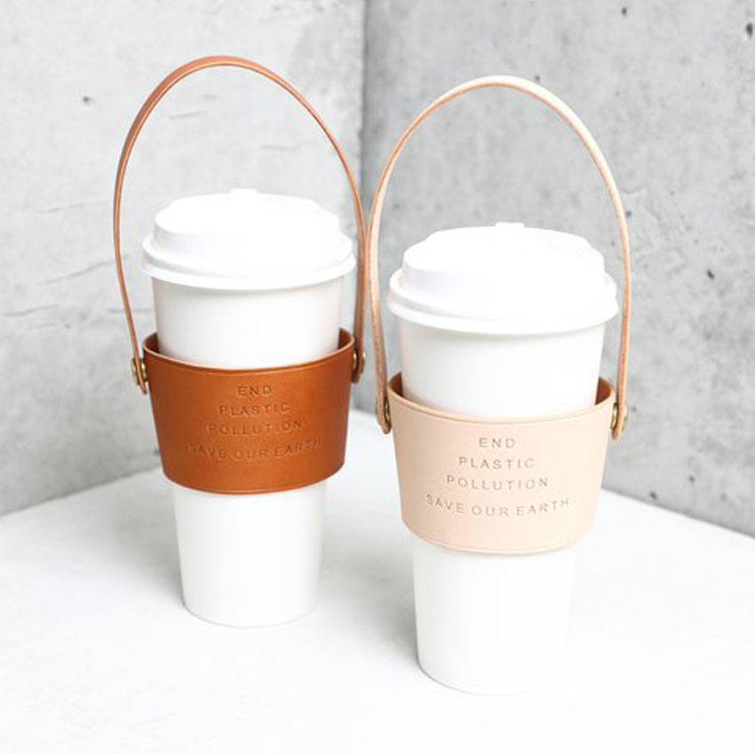 wholesale faux leather coffee cup sleeve holder strap
