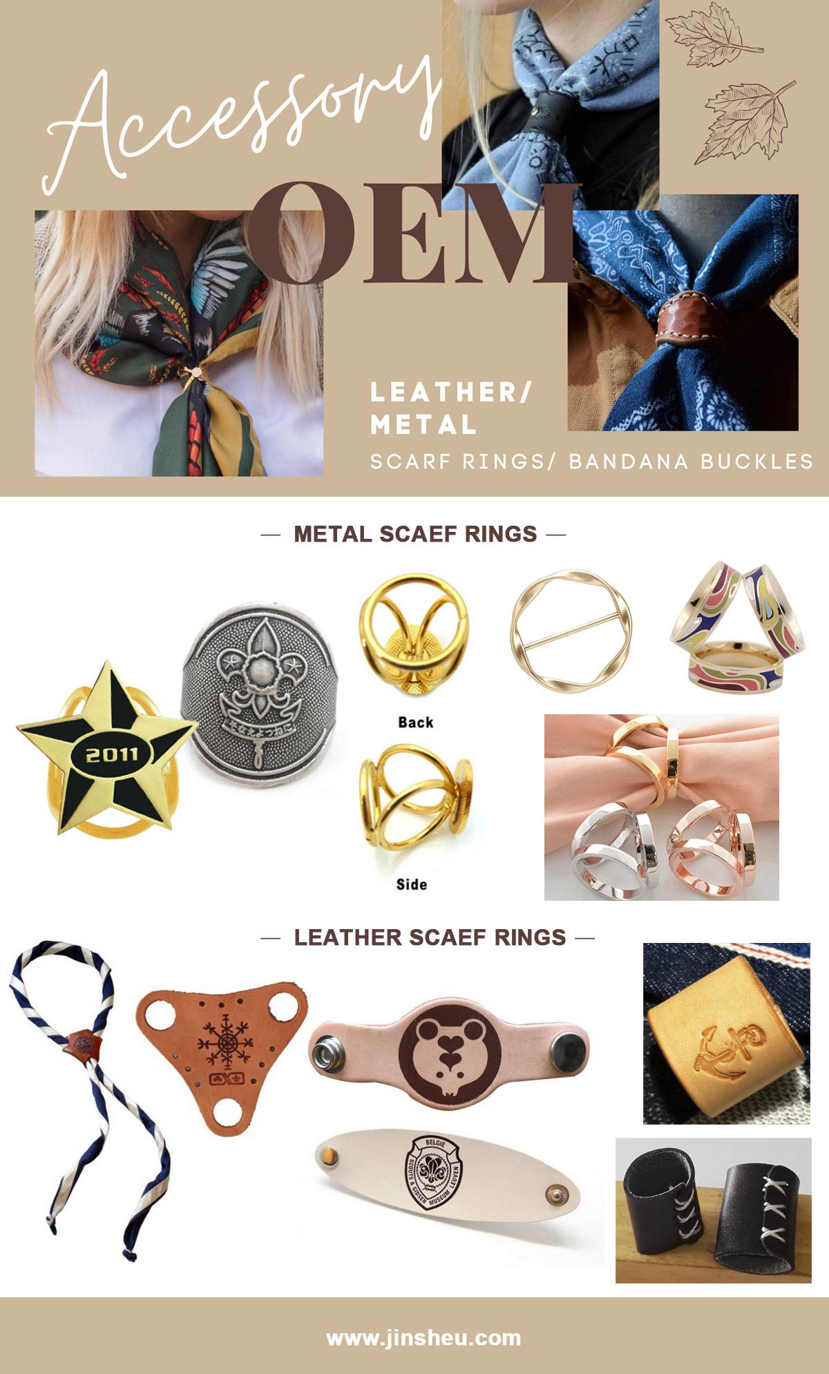 wholesale custom logo metal scarf holders, leather scarf rings