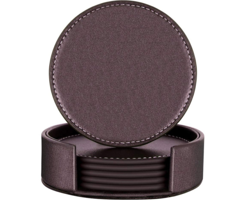 custom round PU leather coasters with holder