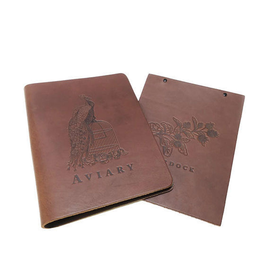 customized faux leather menu covers with printed logo