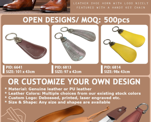wholesale custom logo leather metal shoe horn keychains