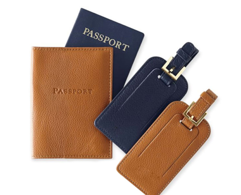 custom PU leather passport holder and luggage tag set