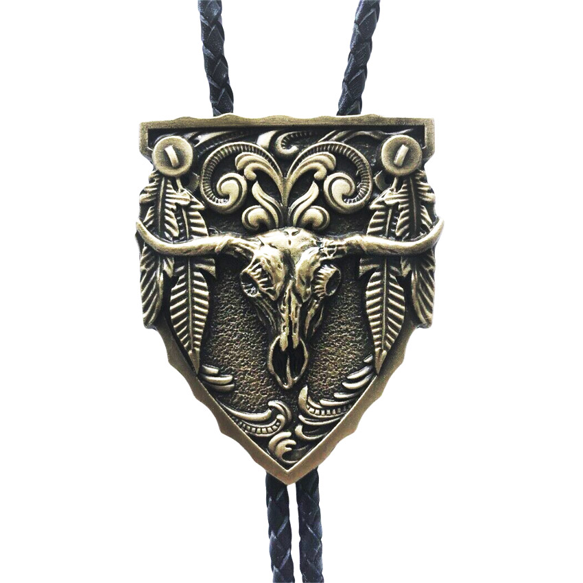 manufacturer custom cowboy logo waxed cord bolo tie necklace