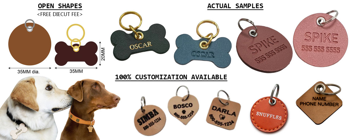wholesale leather dog ID tags, pet collar leather charms