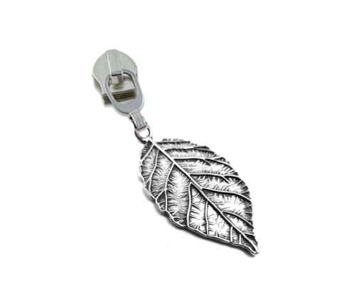 custom silver leaf metal zipper pull charm
