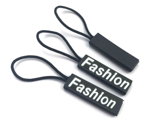 custom rubber logo black zipper pull string