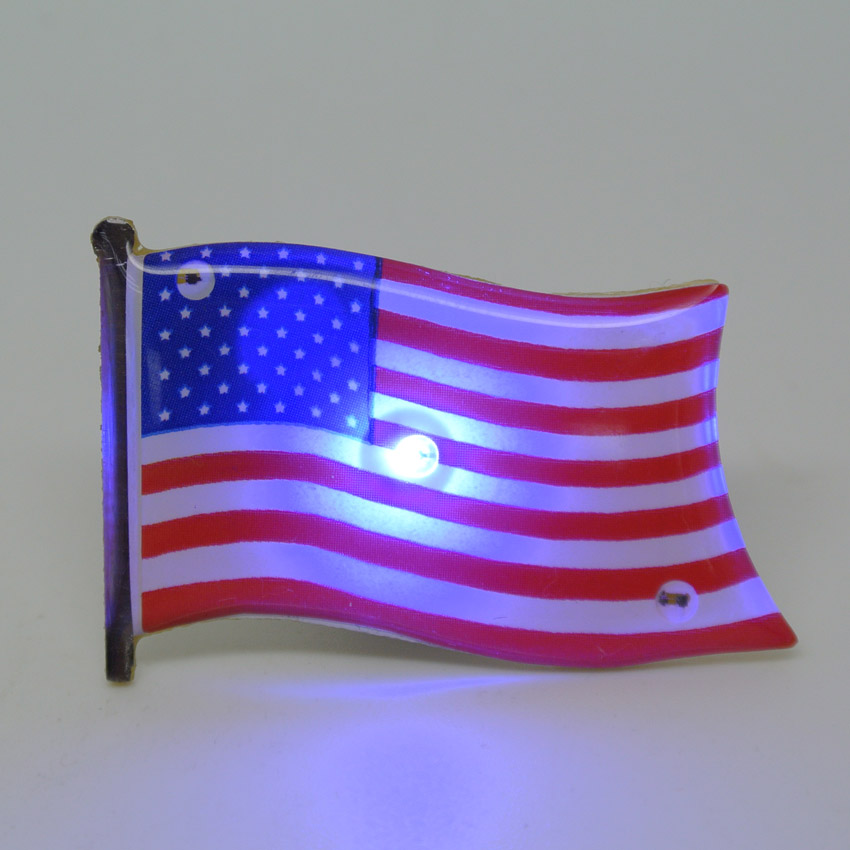 promotional US flag LED flashing pin badge