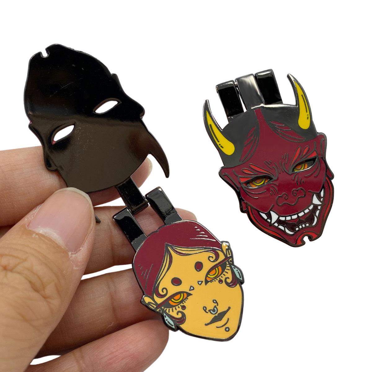 custom oni mask designed hinged pin