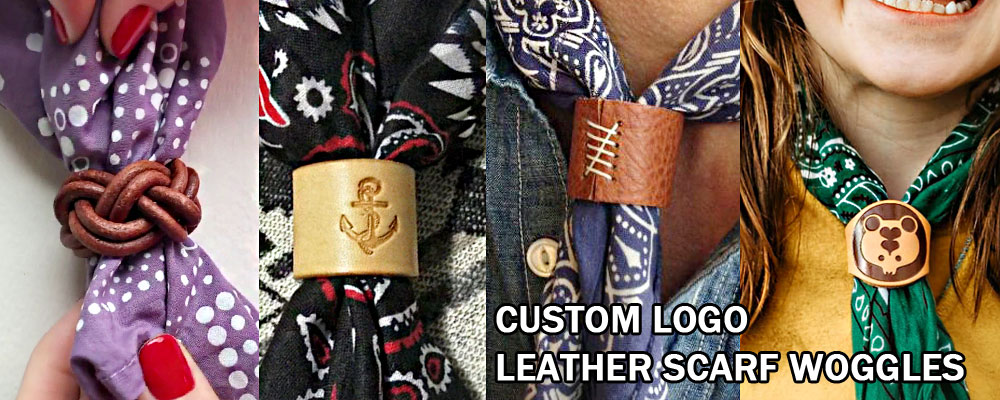 custom logo leather scarf woggle slides, scarf ring holder
