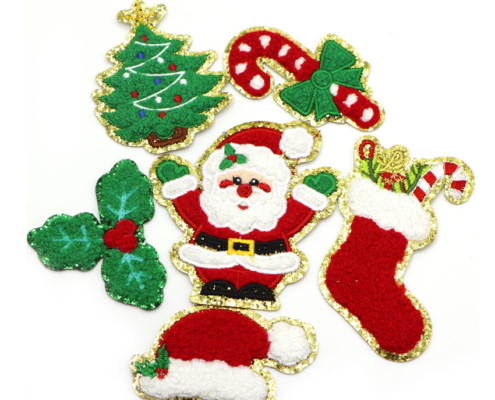 custom santa claus christmas chenille patches with sequin