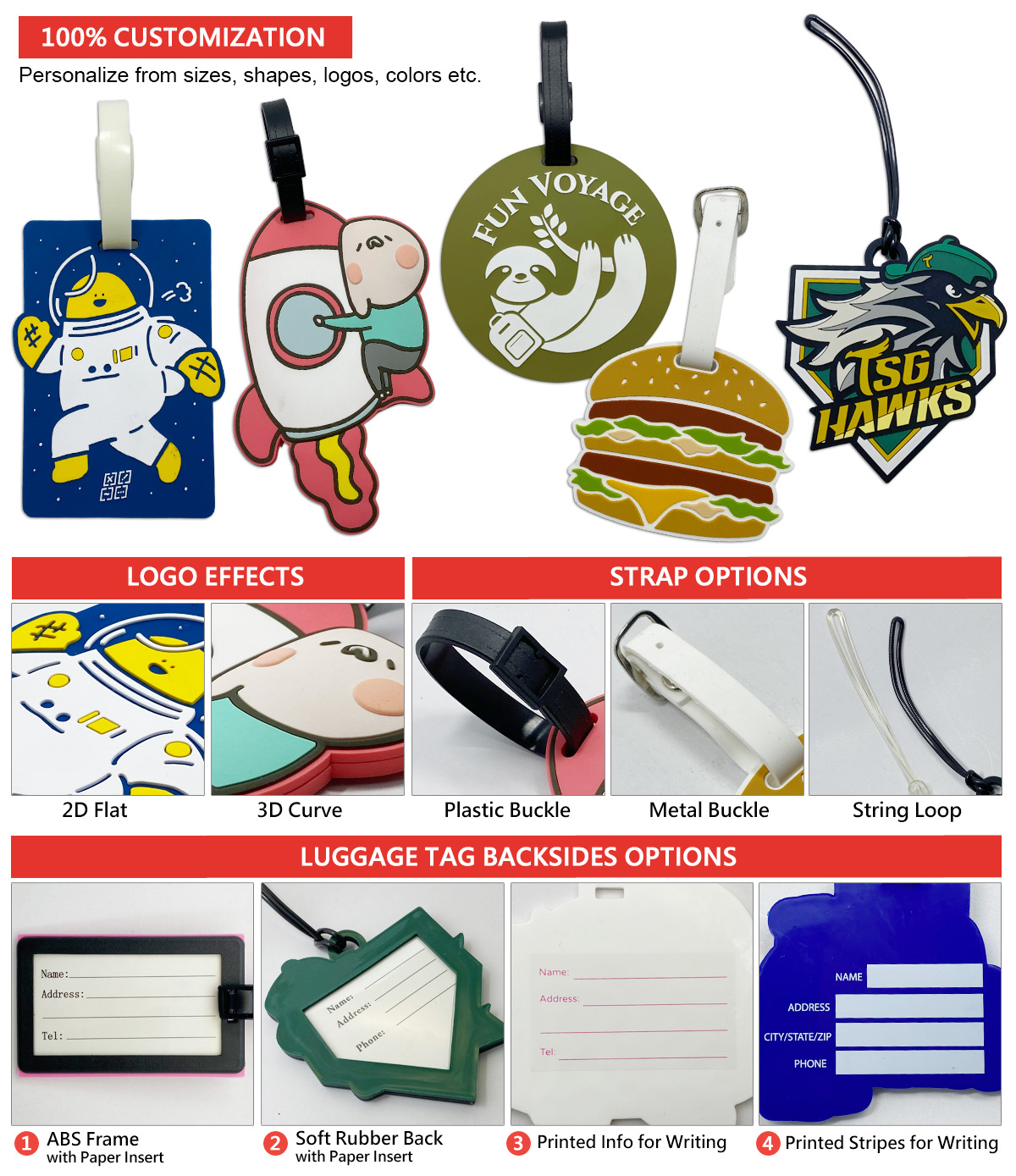 manufacturer custom logo soft PVC rubber luggage tags